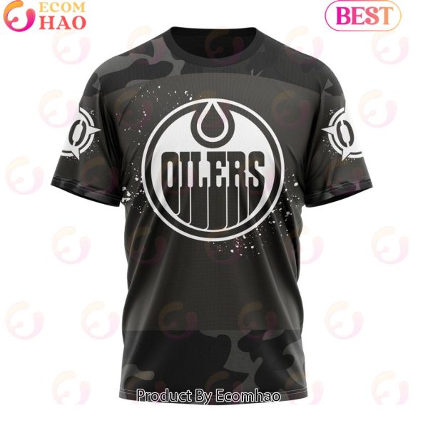 Personalized NHL Edmonton Oilers Special Black Camo Design For Veterans Day 3D Hoodie
