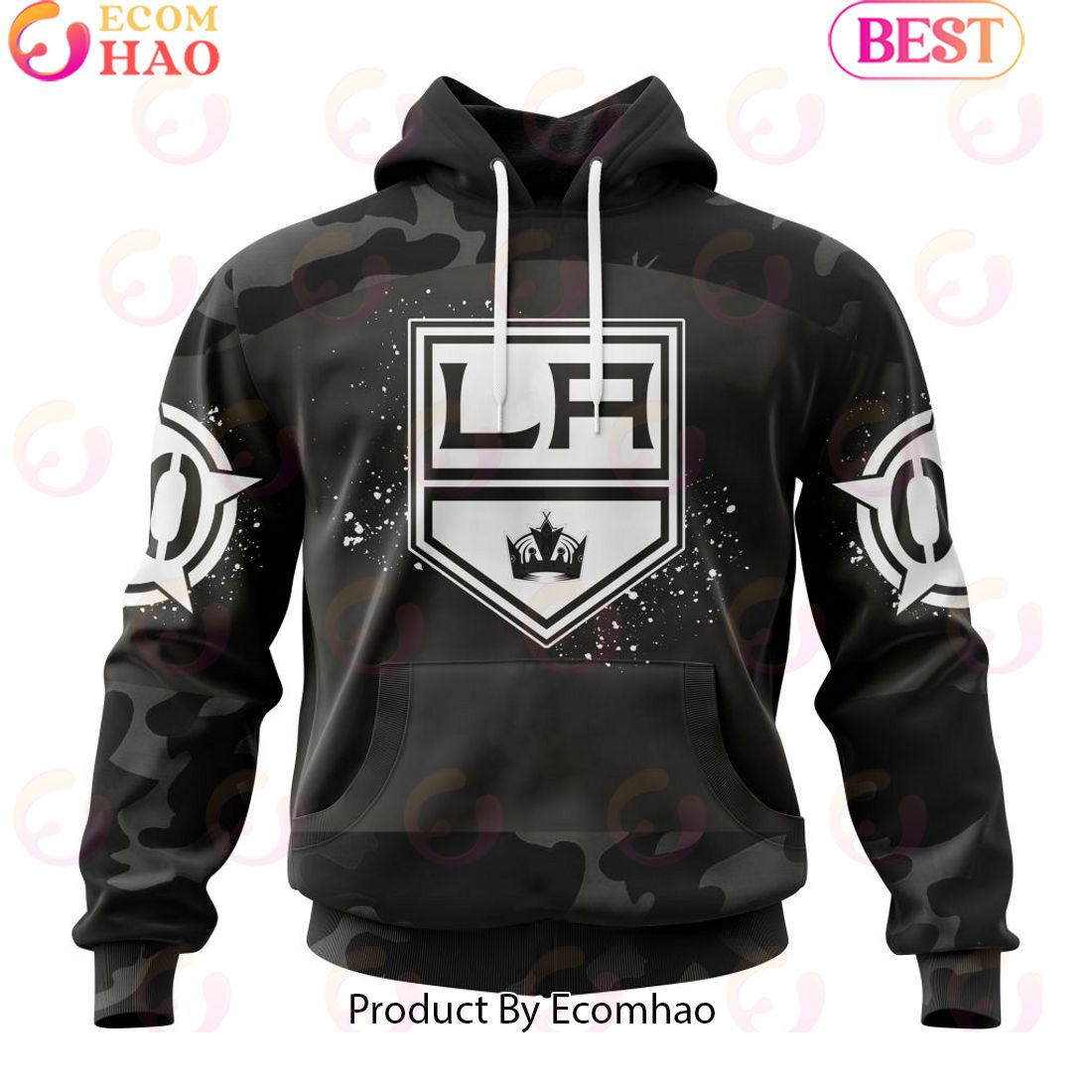 Personalized NHL Los Angeles Kings Special Black Camo Design For Veterans Day 3D Hoodie