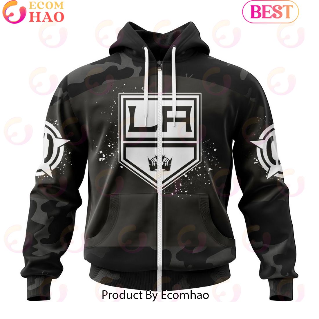 Personalized NHL Los Angeles Kings Special Black Camo Design For Veterans Day 3D Hoodie