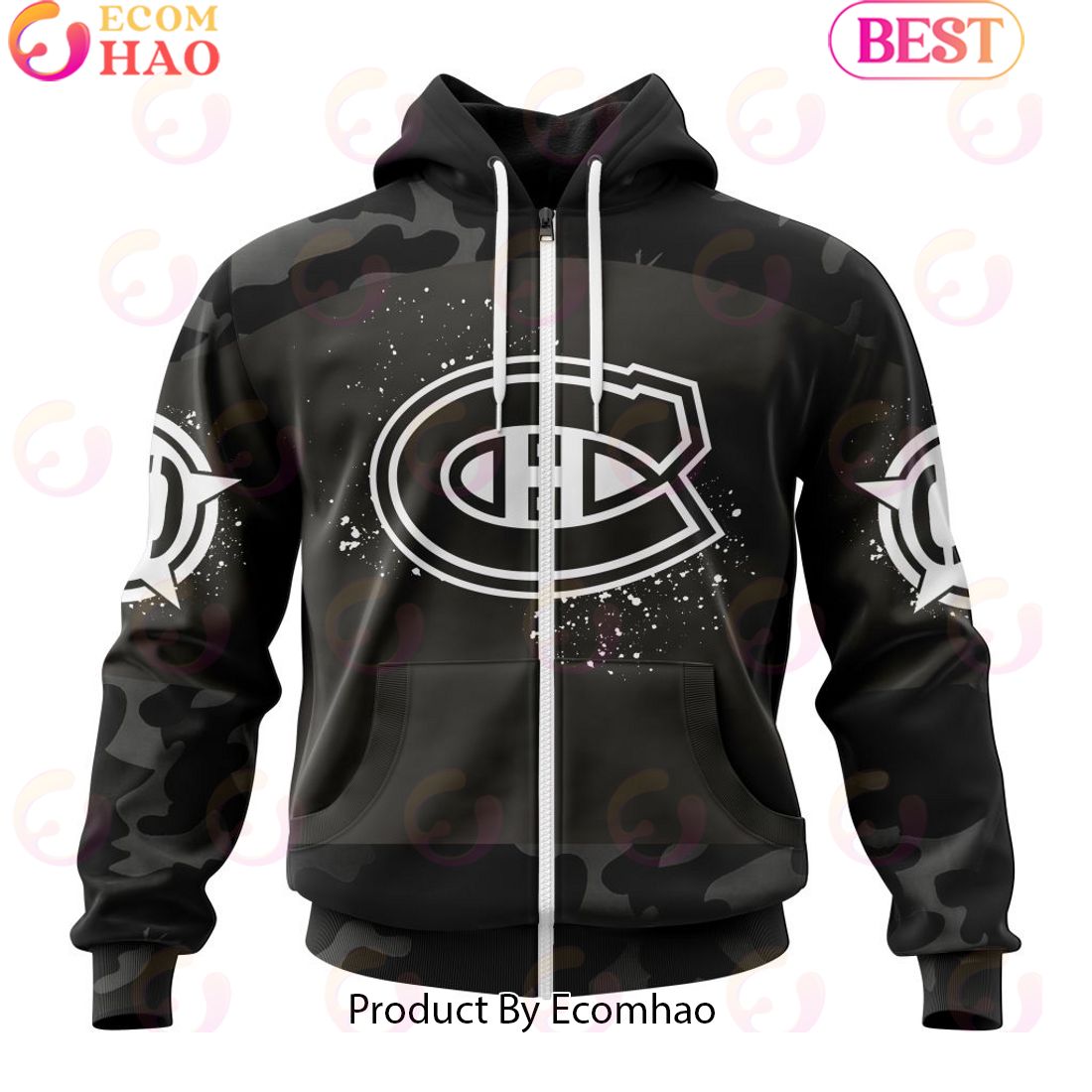 Personalized NHL Montreal Canadiens Special Black Camo Design For Veterans Day 3D Hoodie