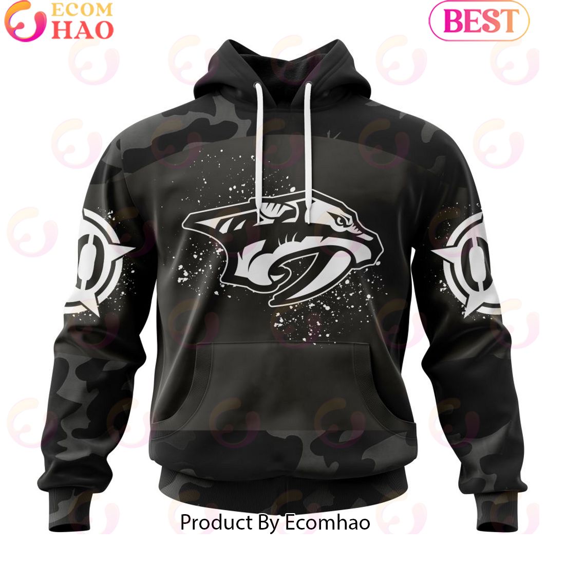 Personalized NHL Nashville Predators Special Black Camo Design For Veterans Day 3D Hoodie