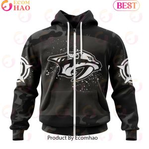Personalized NHL Nashville Predators Special Black Camo Design For Veterans Day 3D Hoodie