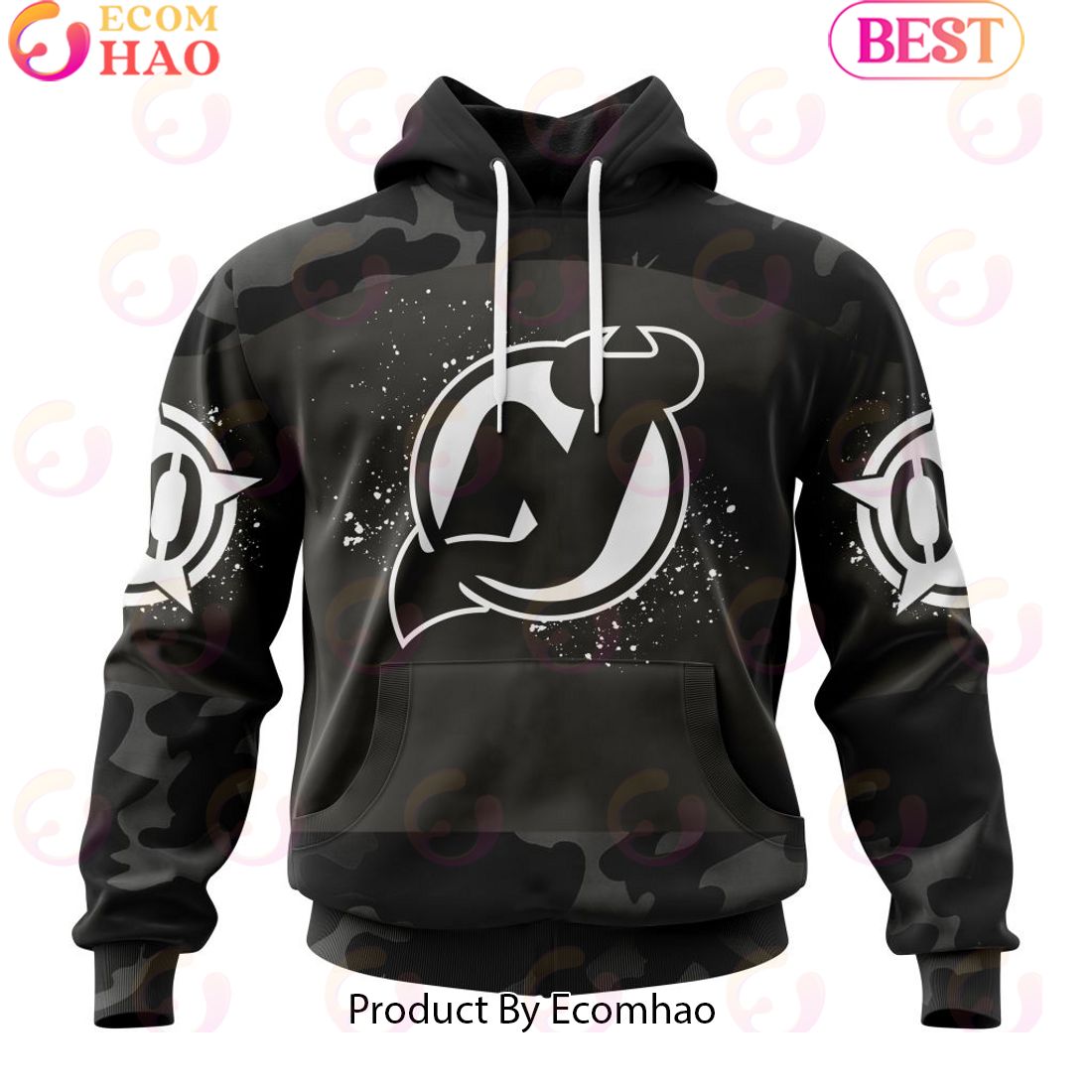 Personalized NHL New Jersey Devils Special Black Camo Design For Veterans Day 3D Hoodie