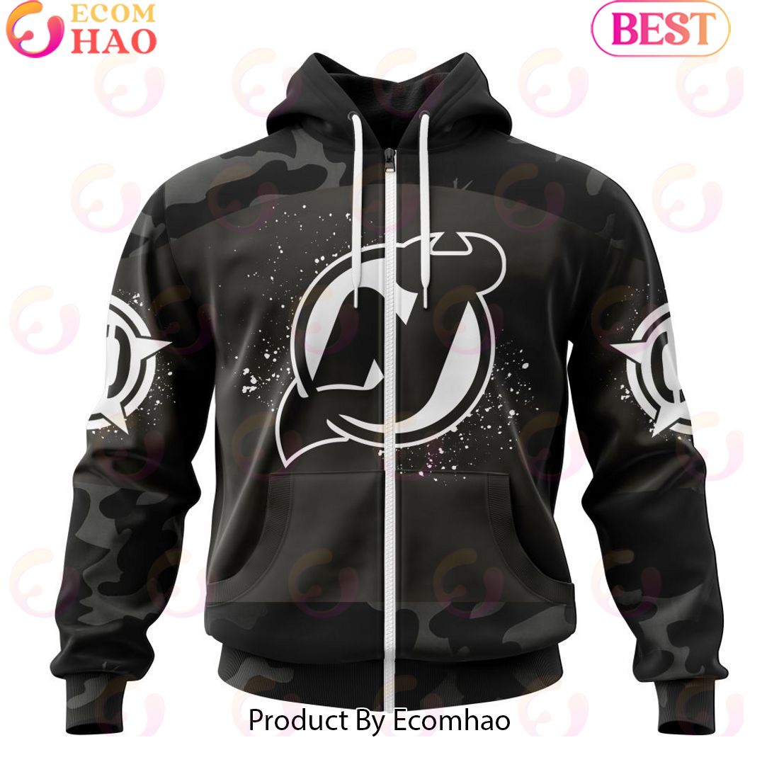 Personalized NHL New Jersey Devils Special Black Camo Design For Veterans Day 3D Hoodie