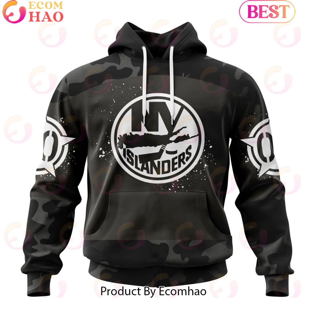 Personalized NHL New York Islanders Special Black Camo Design For Veterans Day 3D Hoodie