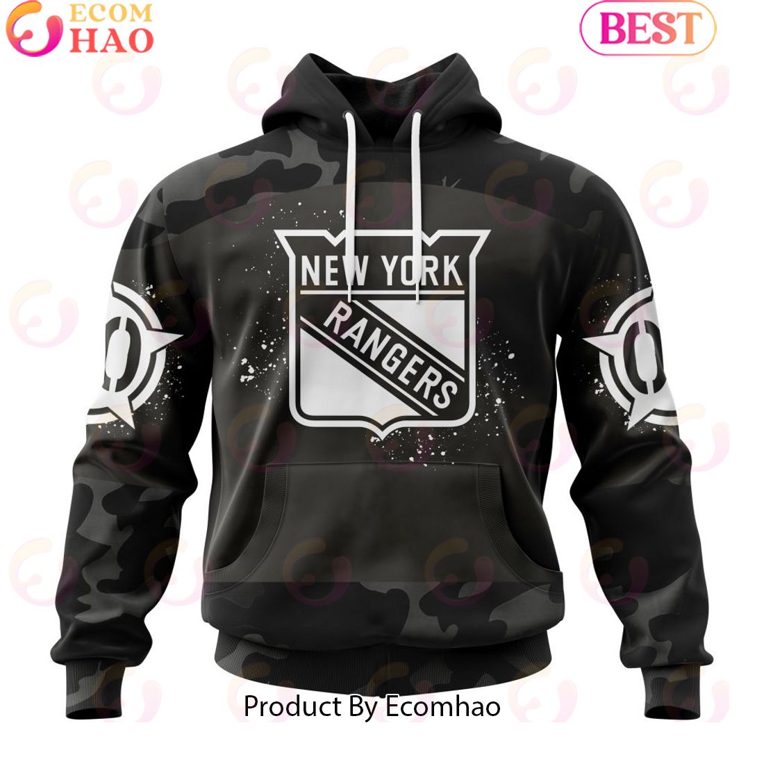 Personalized NHL New York Rangers Special Black Camo Design For Veterans Day 3D Hoodie