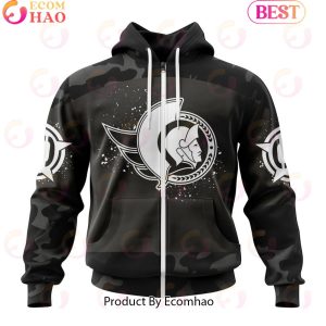 Personalized NHL Ottawa Senators Special Black Camo Design For Veterans Day 3D Hoodie