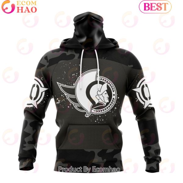 Personalized NHL Ottawa Senators Special Black Camo Design For Veterans Day 3D Hoodie