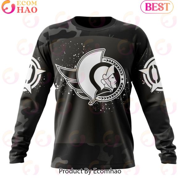 Personalized NHL Ottawa Senators Special Black Camo Design For Veterans Day 3D Hoodie