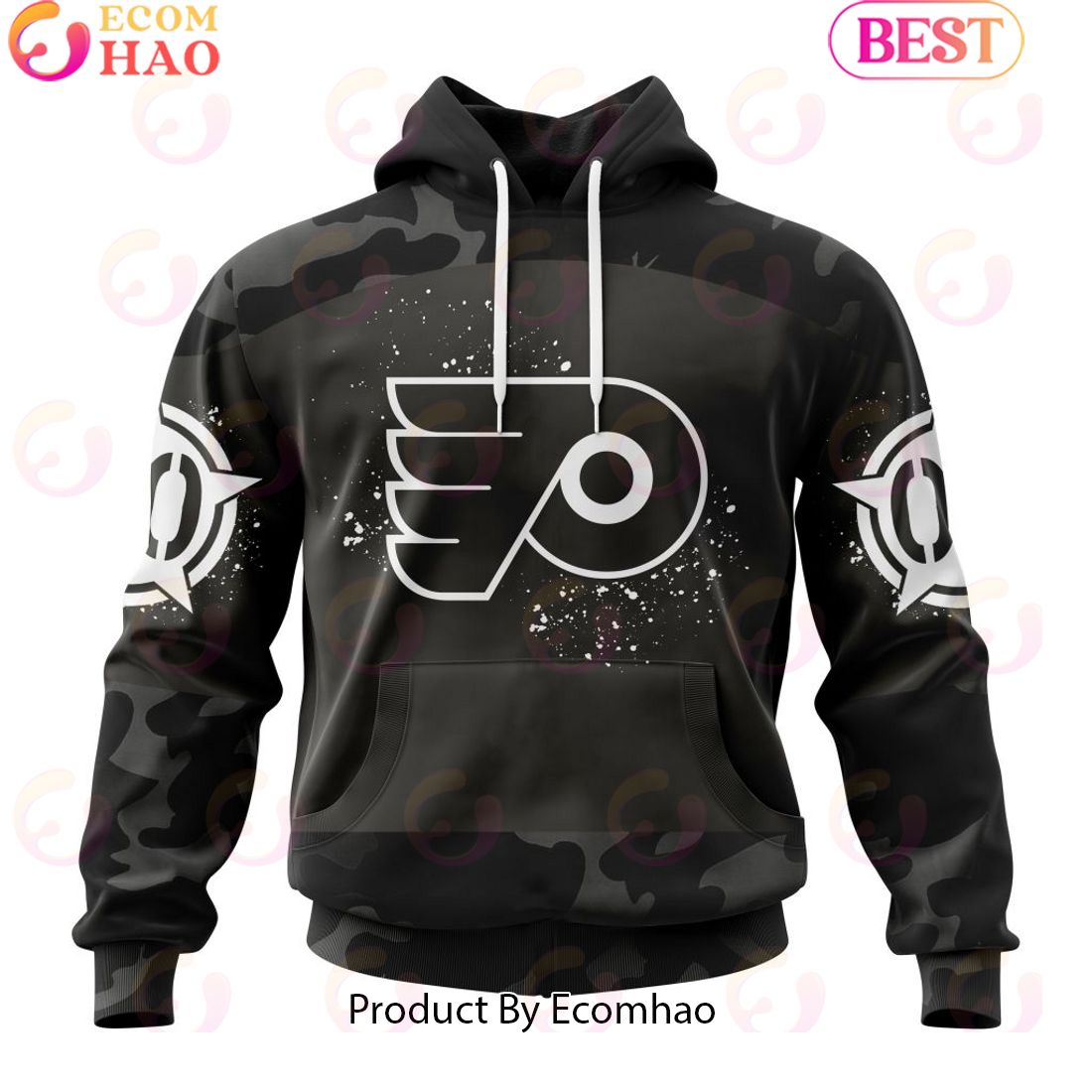 Personalized NHL Philadelphia Flyers Special Black Camo Design For Veterans Day 3D Hoodie