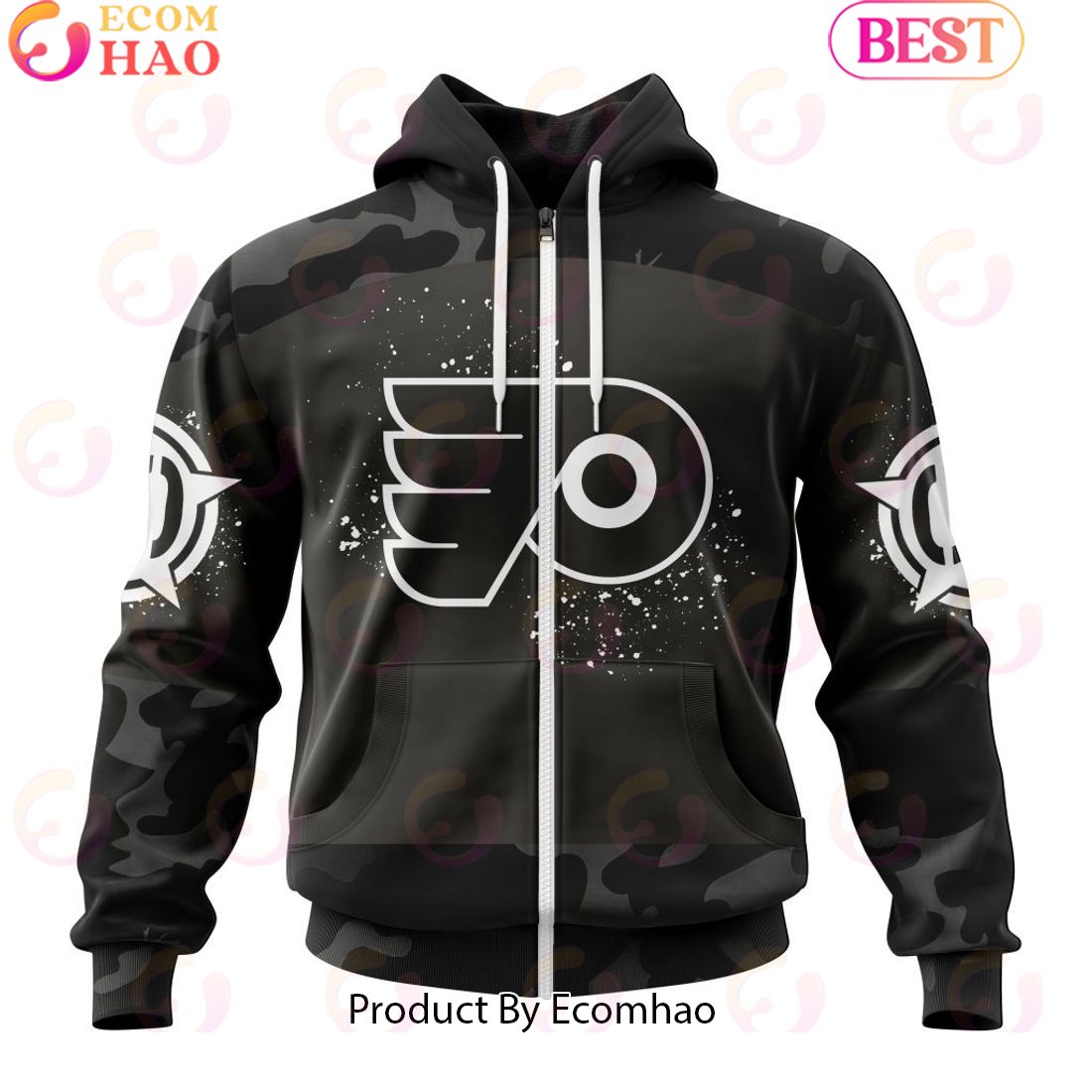 Personalized NHL Philadelphia Flyers Special Black Camo Design For Veterans Day 3D Hoodie