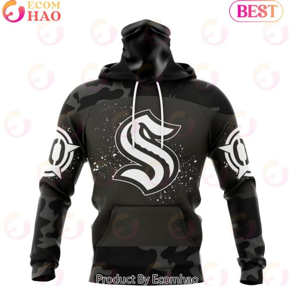 Personalized NHL Seattle Kraken Special Black Camo Design For Veterans Day 3D Hoodie