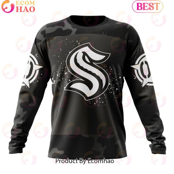 Personalized NHL Seattle Kraken Special Black Camo Design For Veterans Day 3D Hoodie