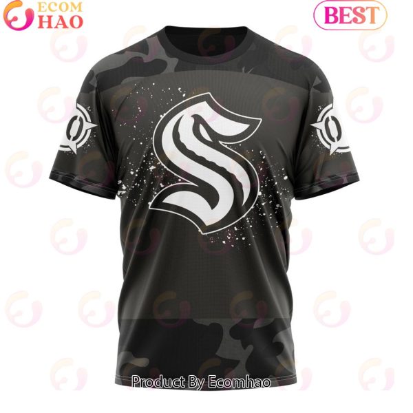 Personalized NHL Seattle Kraken Special Black Camo Design For Veterans Day 3D Hoodie
