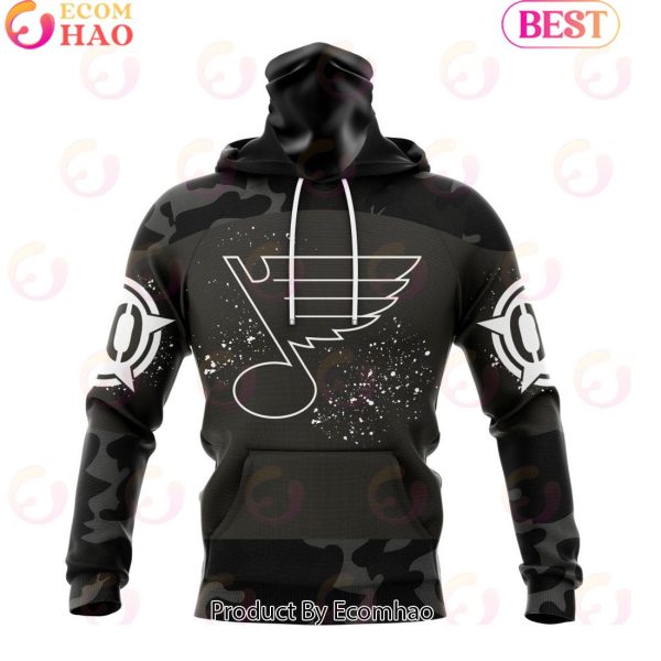Personalized NHL St. Louis Blues Special Black Camo Design For Veterans Day 3D Hoodie