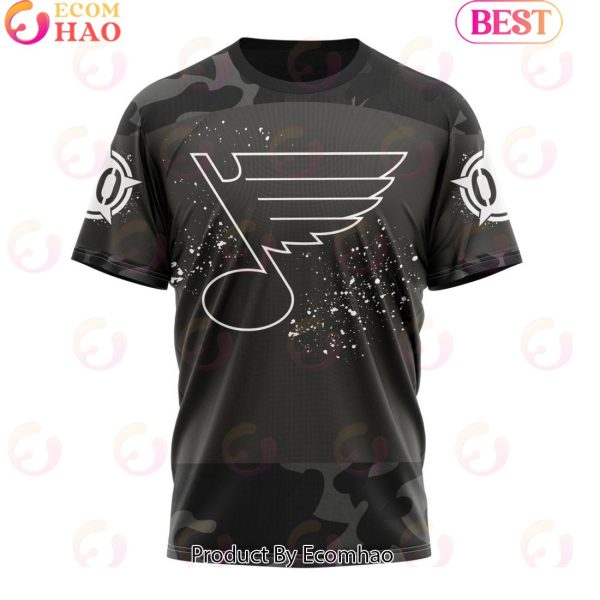Personalized NHL St. Louis Blues Special Black Camo Design For Veterans Day 3D Hoodie