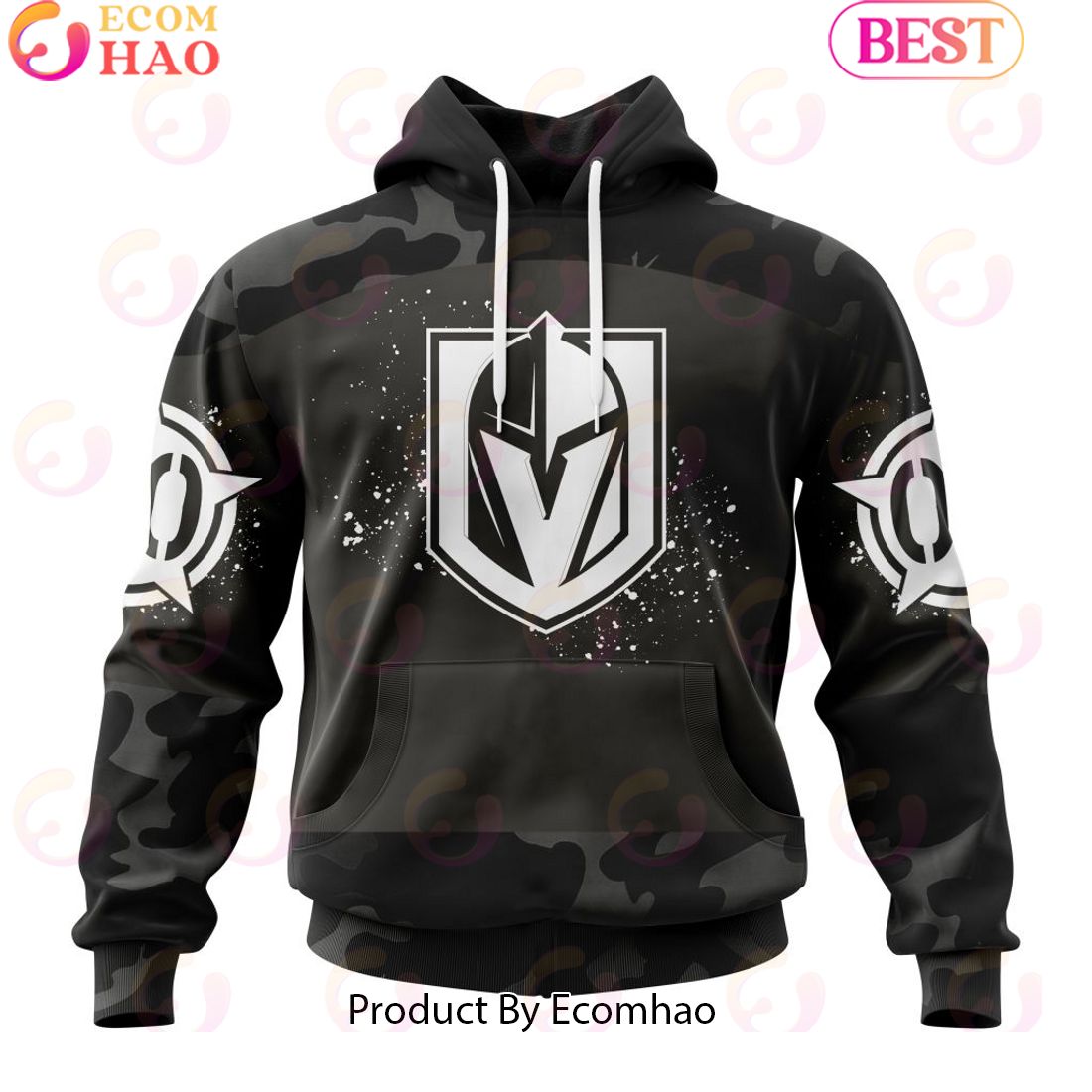 Personalized NHL Vegas Golden Knights Special Black Camo Design For Veterans Day 3D Hoodie