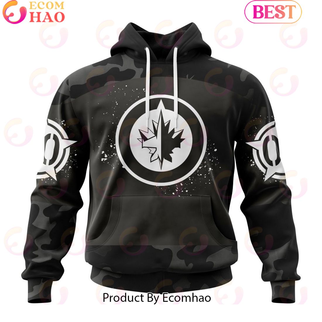 Personalized NHL Winnipeg Jets Special Black Camo Design For Veterans Day 3D Hoodie