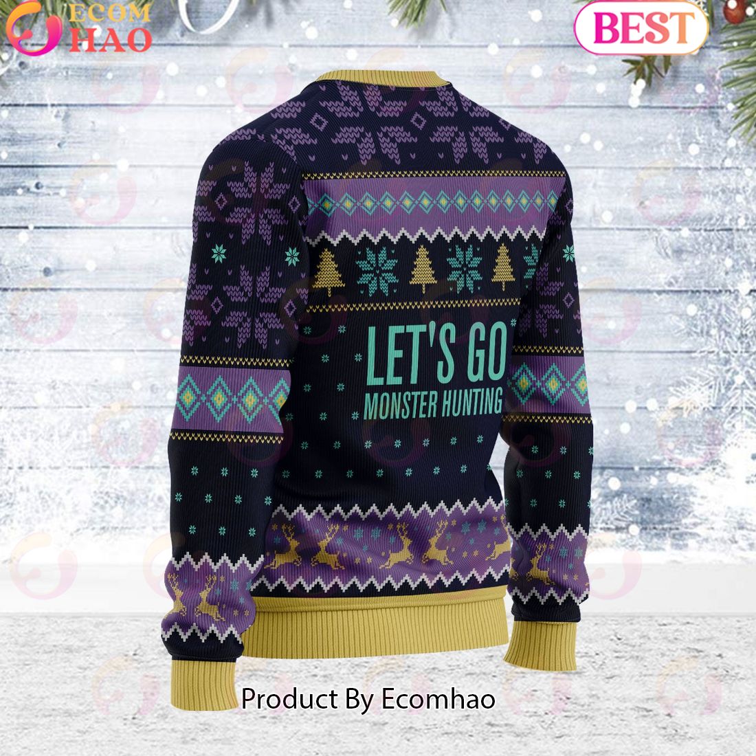 ELDERS RECESS, Let’s Go Monster Hunting Video Game Art Unisex Ugly Christmas Sweater For Men and Women