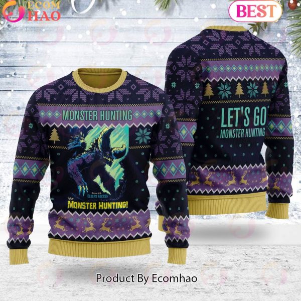 ELDERS RECESS, Let’s Go Monster Hunting Video Game Art Unisex Ugly Christmas Sweater For Men and Women