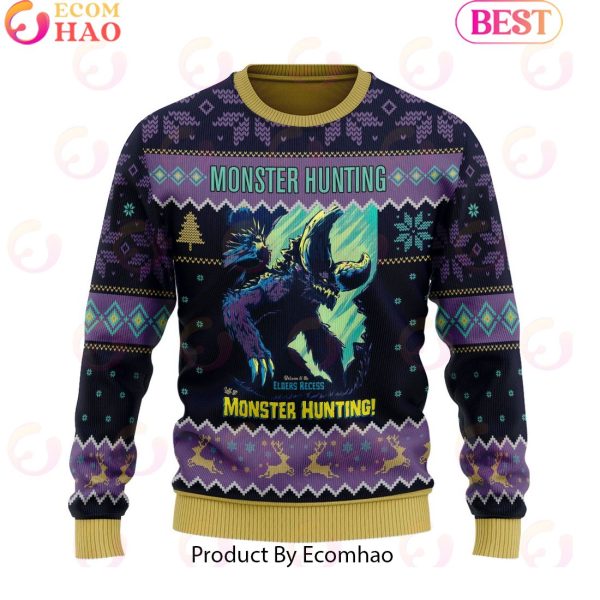 ELDERS RECESS, Let’s Go Monster Hunting Video Game Art Unisex Ugly Christmas Sweater For Men and Women