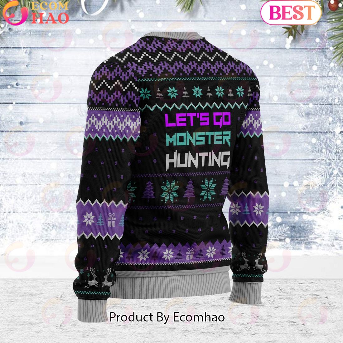 HOARFROST REACH Let’s Go Monster Hunting, Video Game Unisex Ugly Christmas Sweater For Men and Women