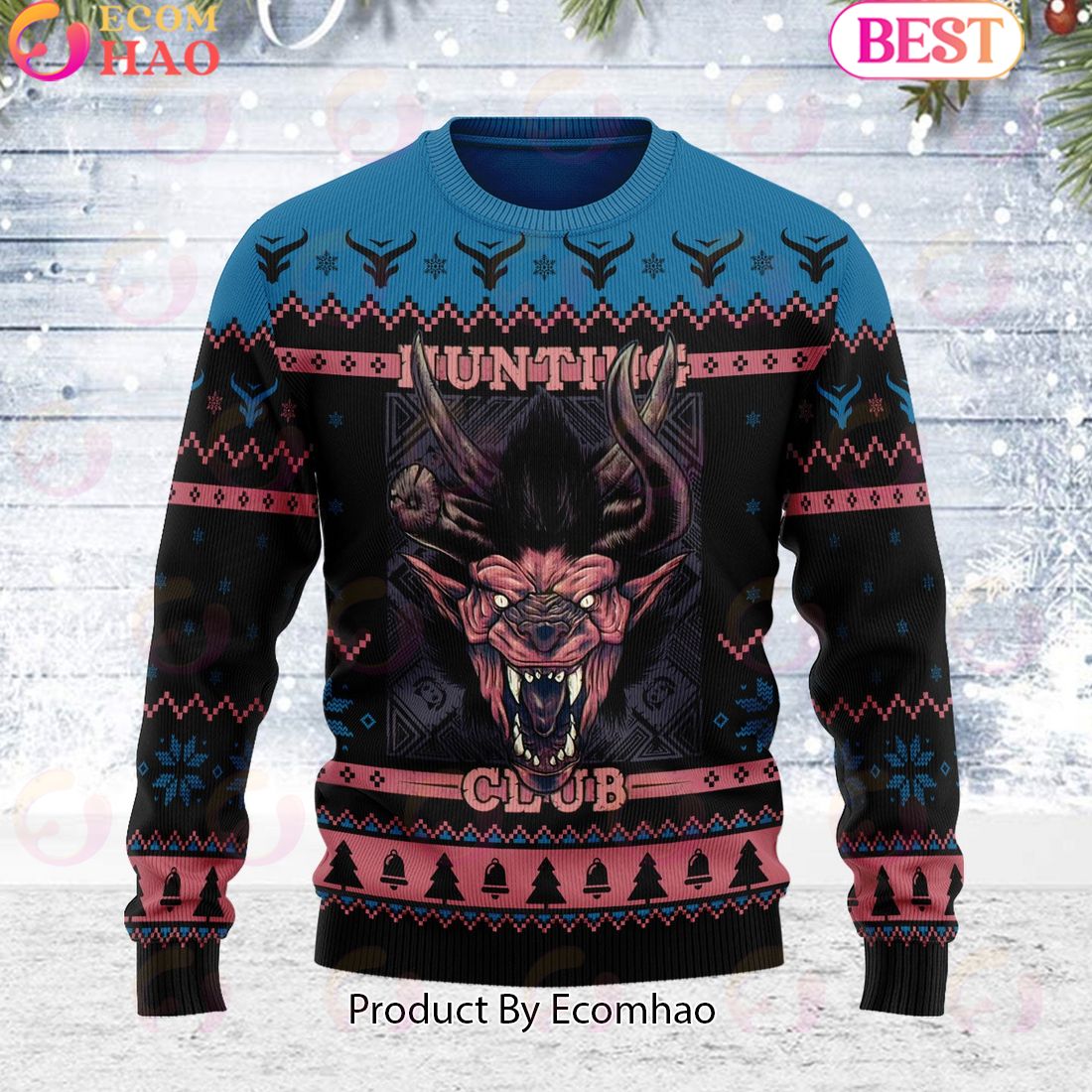 Hunting Club Behemoth Monster Hunter Ugly Sweater Ugly Sweater For Men and Women