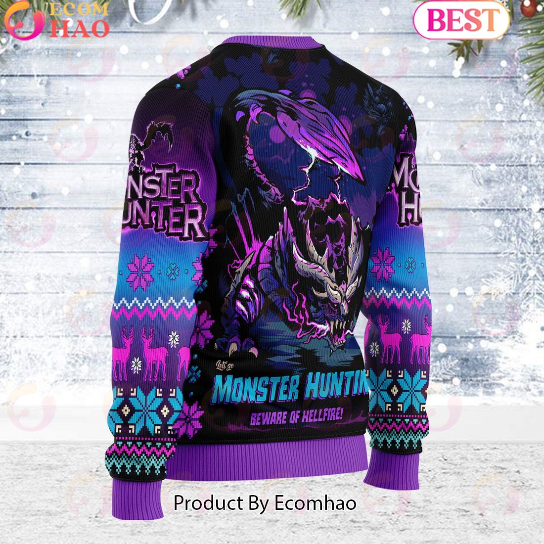 Monster Hunter WYVERN OF MALICE Let’s Go Monster Hunting Unisex Ugly Christmas Sweater For Men and Women