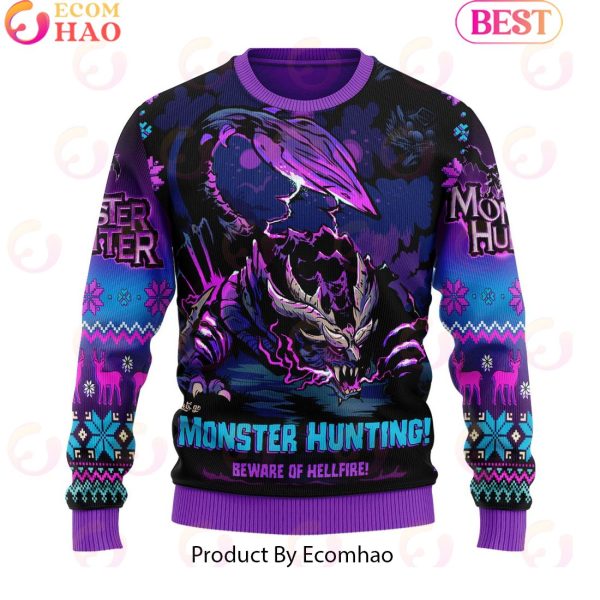Monster Hunter WYVERN OF MALICE Let’s Go Monster Hunting Unisex Ugly Christmas Sweater For Men and Women