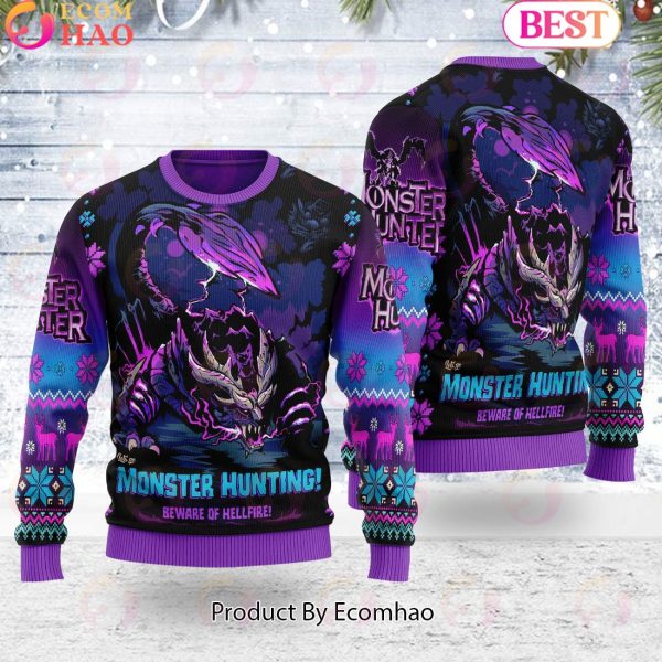 Monster Hunter WYVERN OF MALICE Let’s Go Monster Hunting Unisex Ugly Christmas Sweater For Men and Women