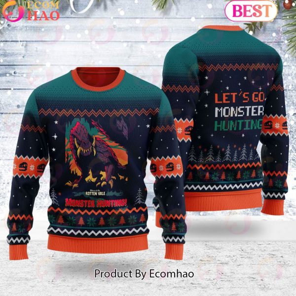 ROTTEN VALE, Let’s Go Monster Hunting, Blood Puppy, Unisex Ugly Christmas Sweater For Men and Women