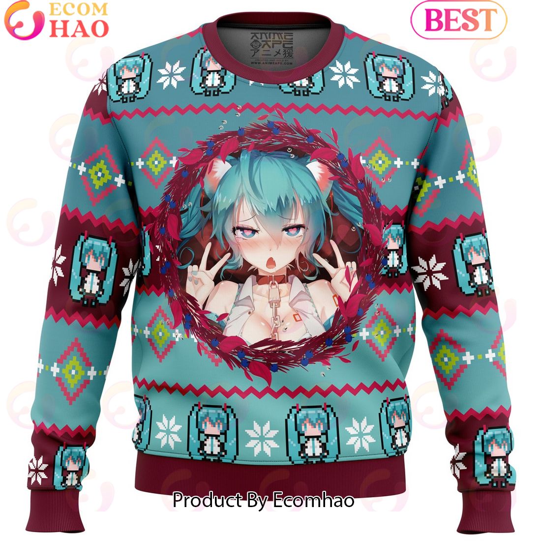 Ahegao Hatsune Miku Ugly Christmas Sweater