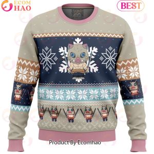 Chibi Christmas Inosuke Hashibira Demon Slayer Ugly Christmas Sweater