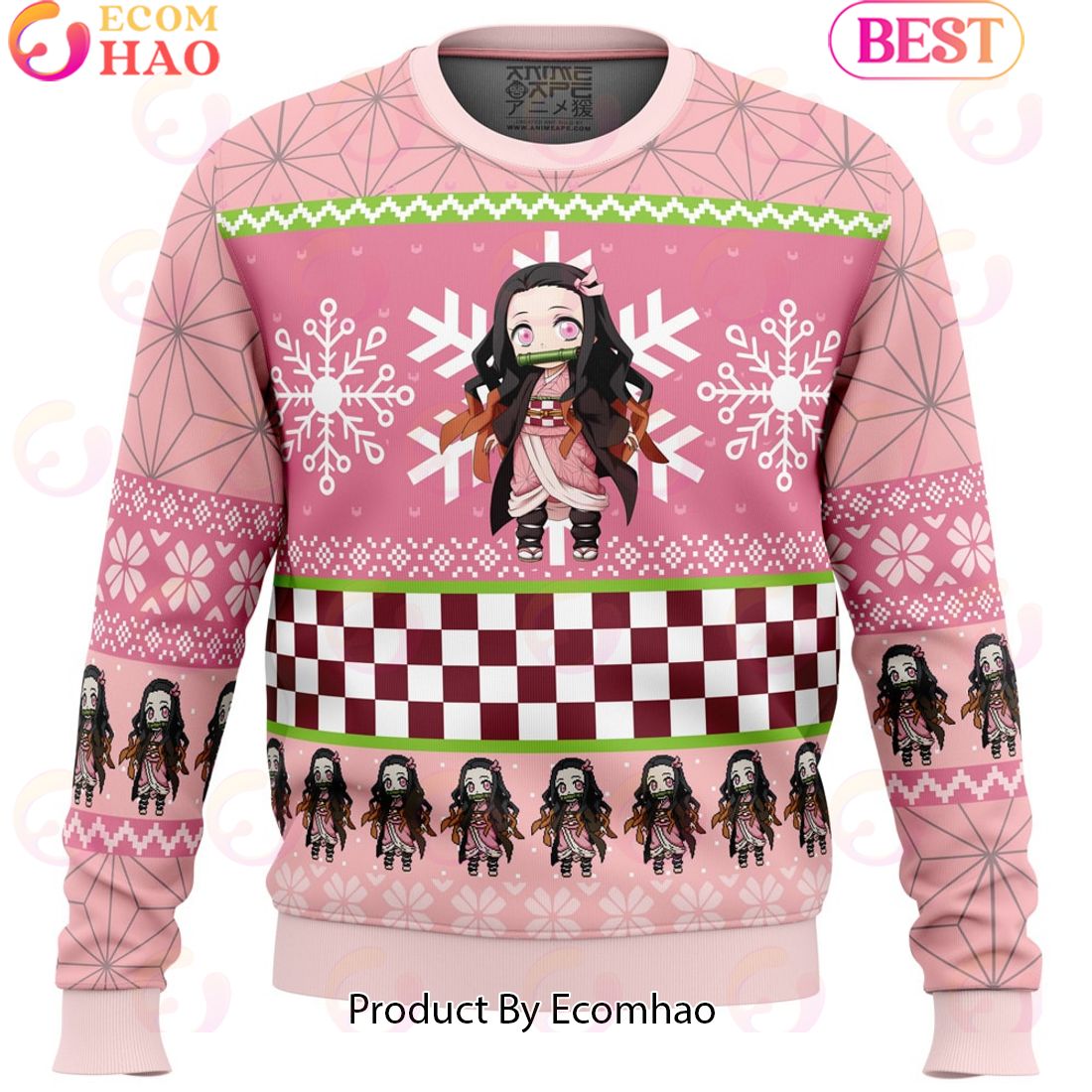 Chibi Christmas Nezuko Kamado Demon Slayer Ugly Christmas Sweater