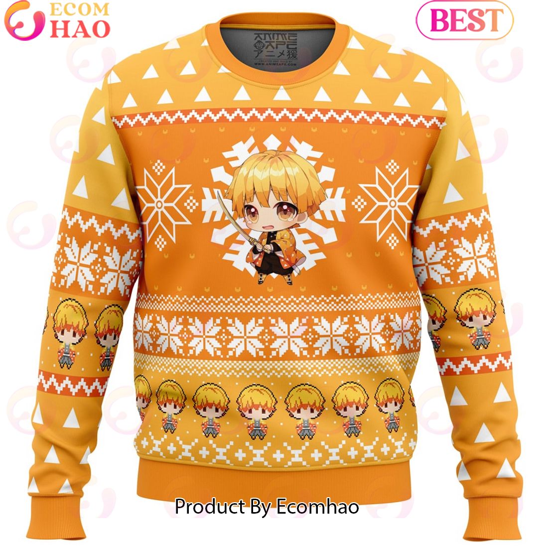 Chibi Christmas Zenitsu Agatsuma Demon Slayer Ugly Christmas Sweater