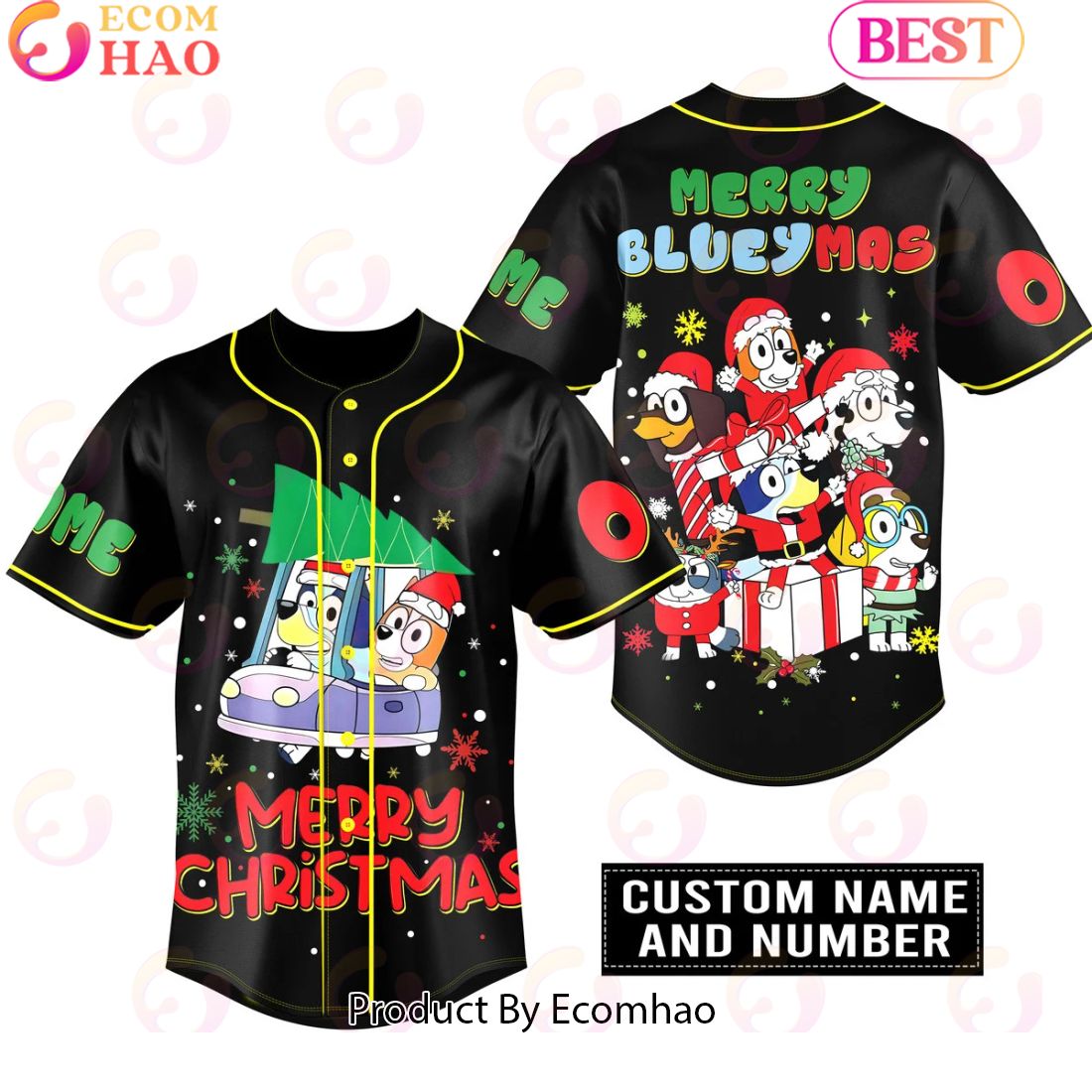 Custom Name And Number Merry Blueymas Merry Christmas Baseball Jersey