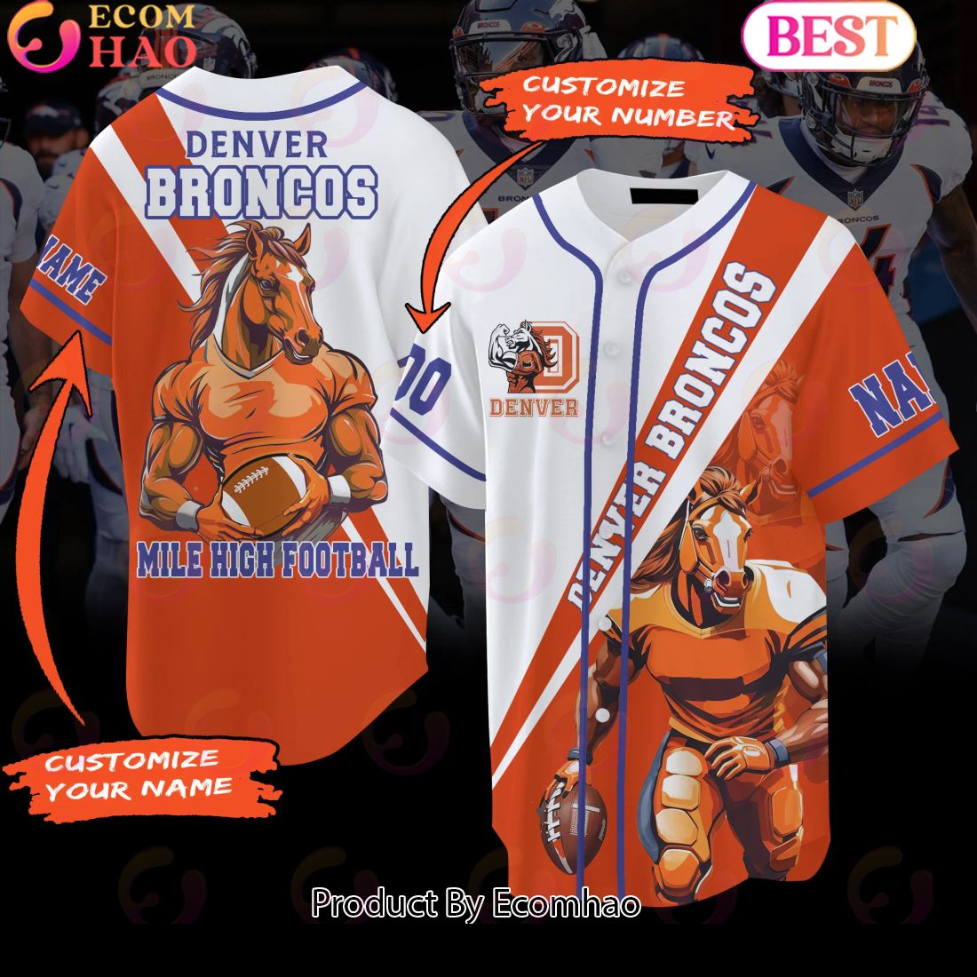 Customize Denver Broncos Mile High Football Baseball Jersey