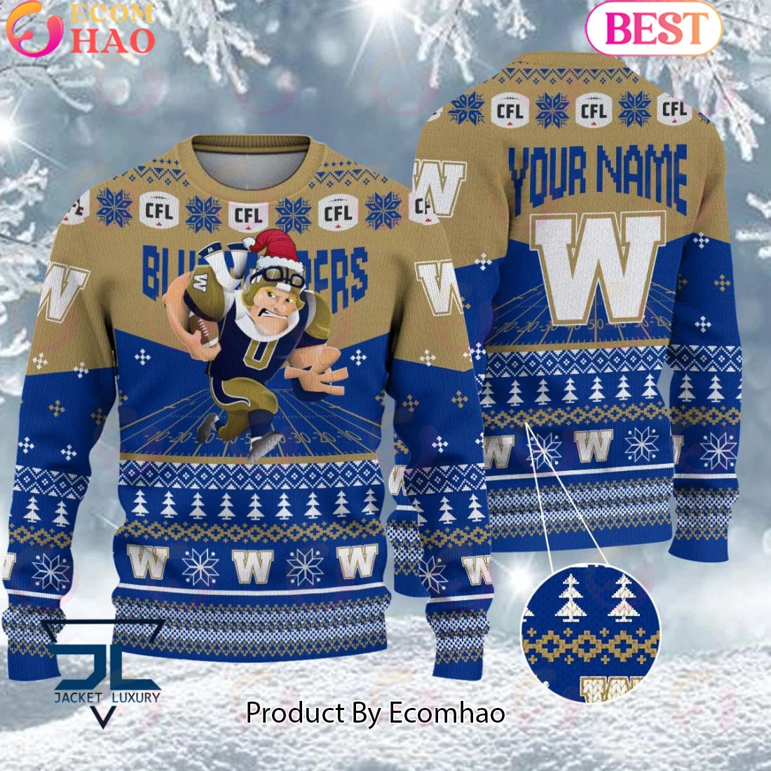 CFL Winnipeg Blue Bombers Special Mascot Design Ugly Sweater