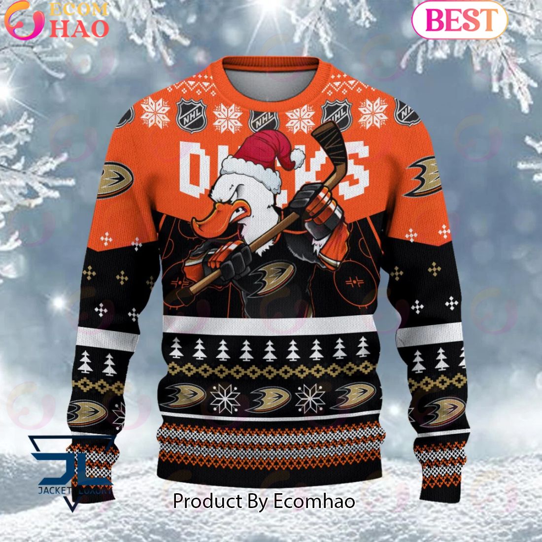 NHL Anaheim Ducks Angry Mascot Design Ugly Sweater