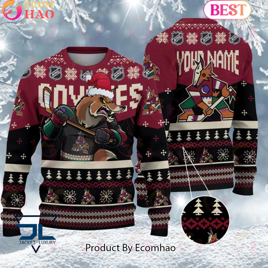 NHL Arizona Coyotes Angry Mascot Design Ugly Sweater