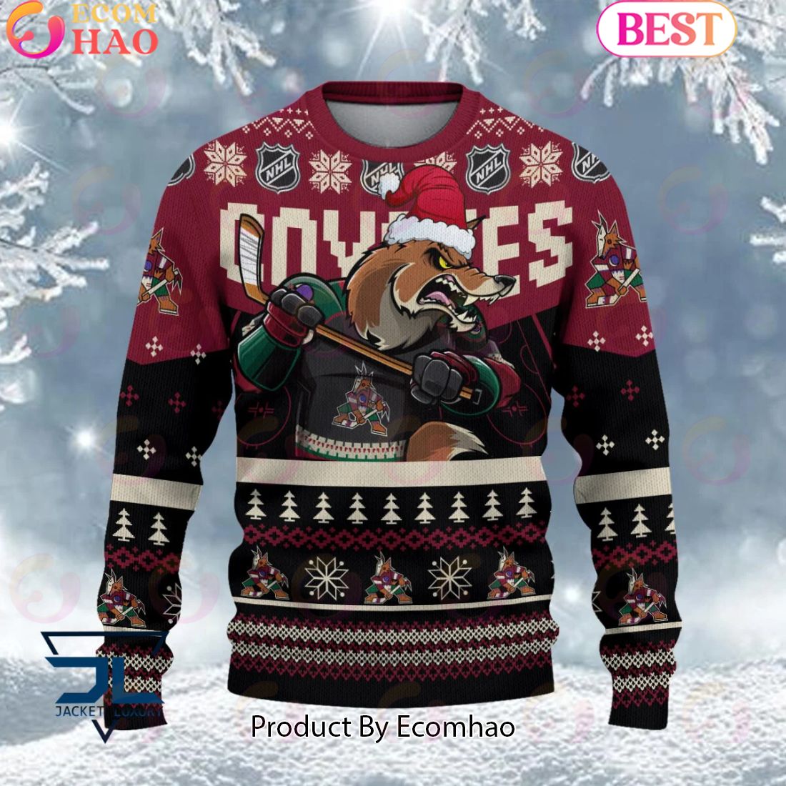 NHL Arizona Coyotes Angry Mascot Design Ugly Sweater