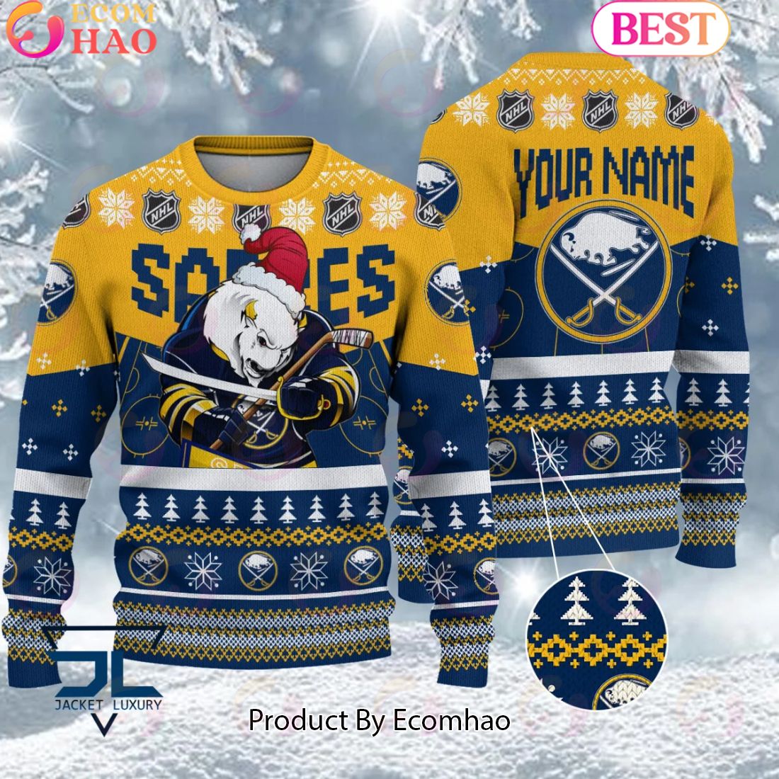 NHL Buffalo Sabres Angry Mascot Design Ugly Sweater