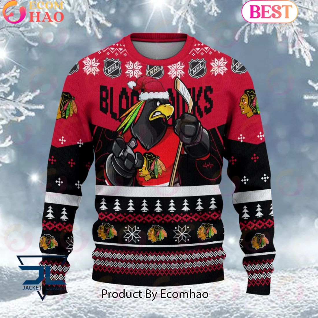 NHL Chicago Blackhawks Angry Mascot Design Ugly Sweater