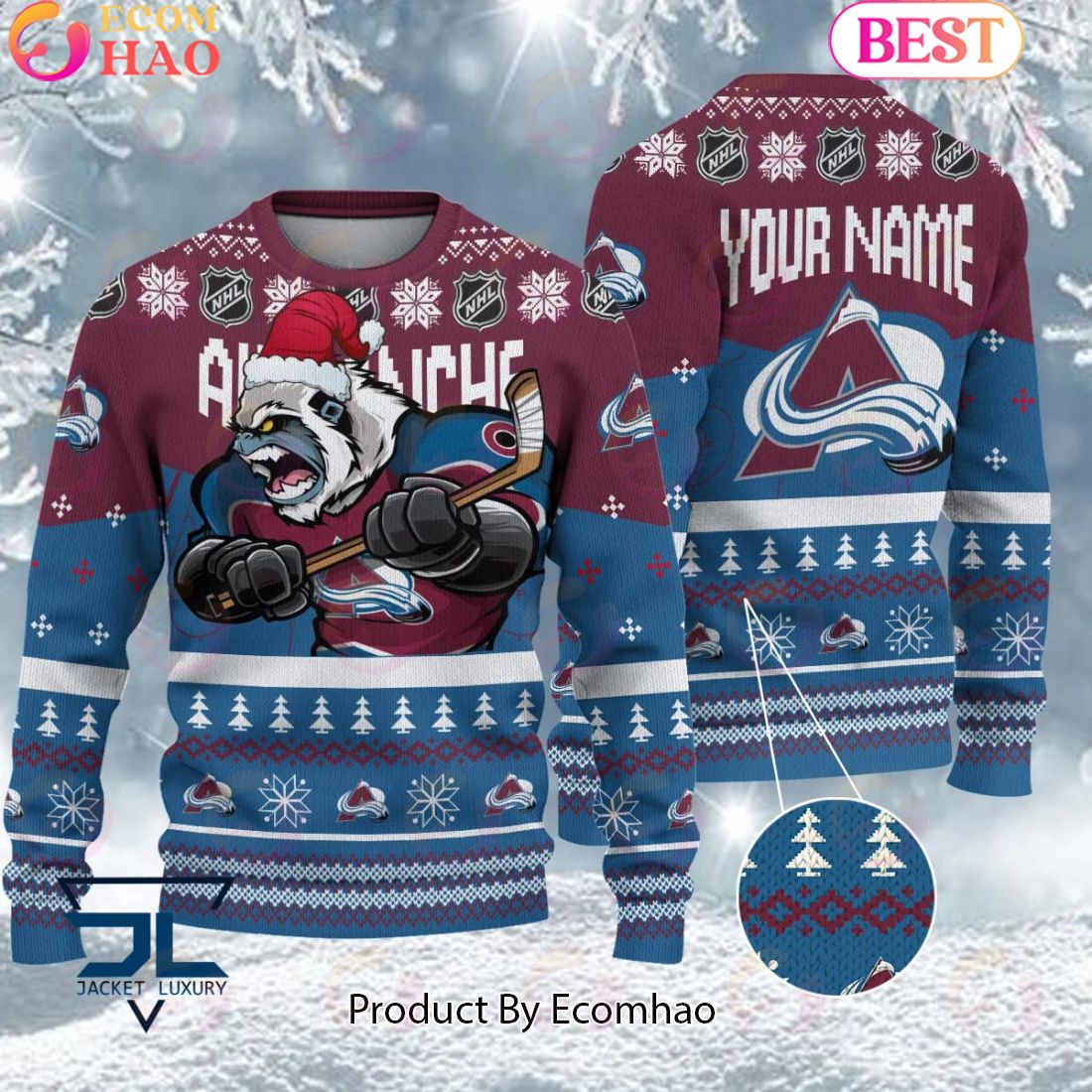 NHL Colorado Avalanche Angry Mascot Design Ugly Sweater