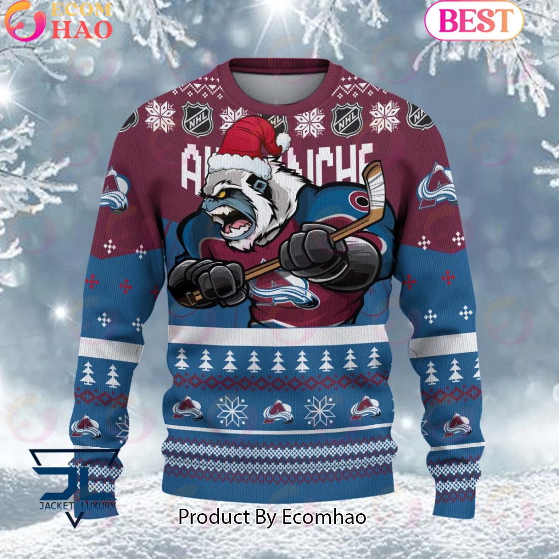 NHL Colorado Avalanche Angry Mascot Design Ugly Sweater