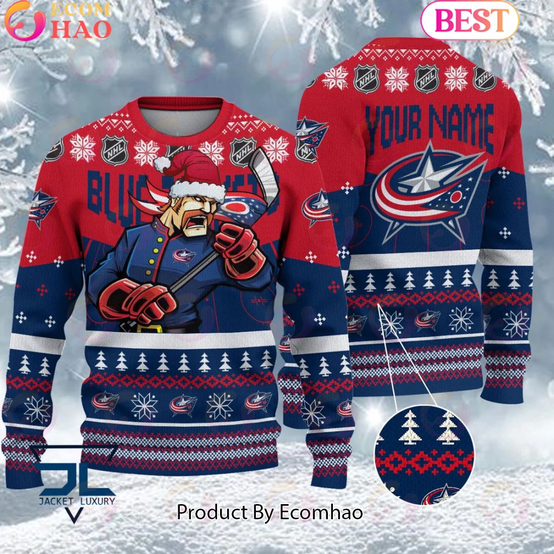 NHL Columbus Blue Jackets Angry Mascot Design Ugly Sweater