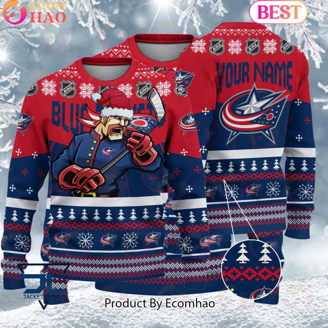 NHL Columbus Blue Jackets Angry Mascot Design Ugly Sweater