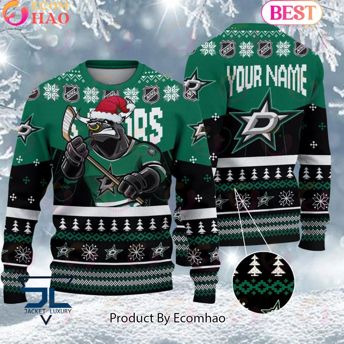 NHL Dallas Stars Angry Mascot Design Ugly Sweater