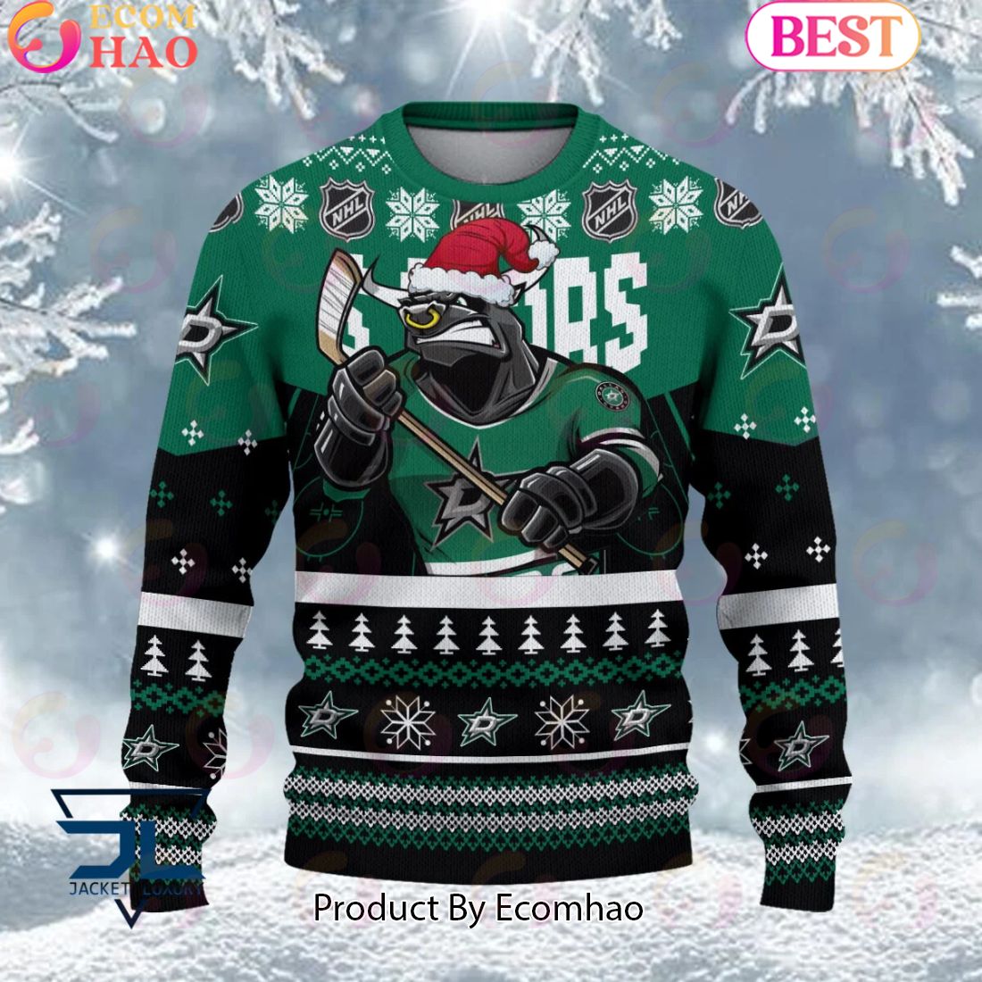 NHL Dallas Stars Angry Mascot Design Ugly Sweater