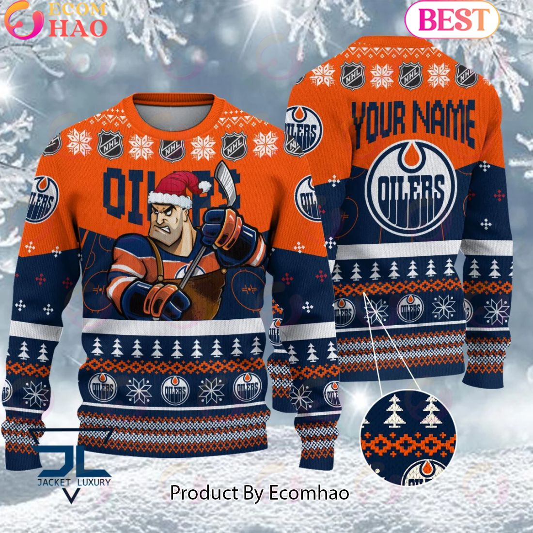 NHL Edmonton Oilers Angry Mascot Design Ugly Sweater